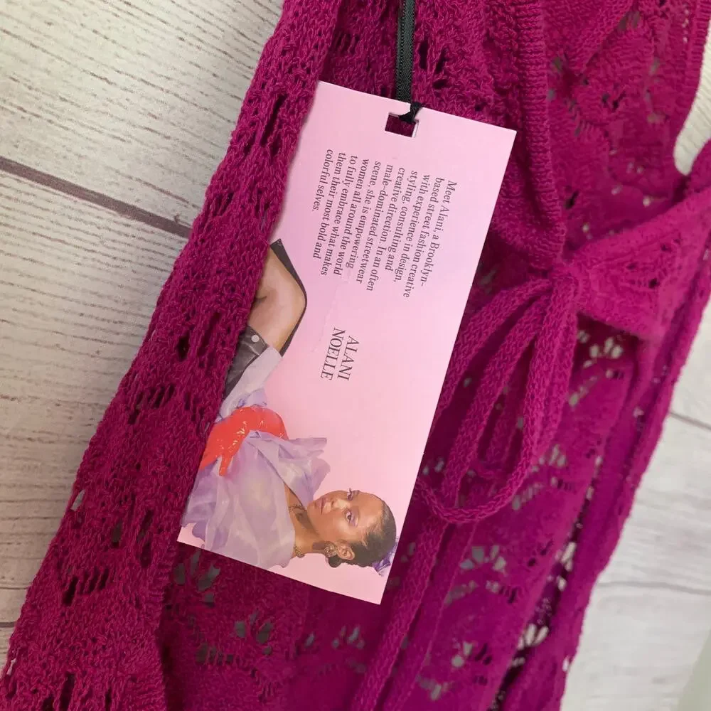 Future Collective Pink Midi Dress Halter Tie Neck Open Knit Crochet Size XL